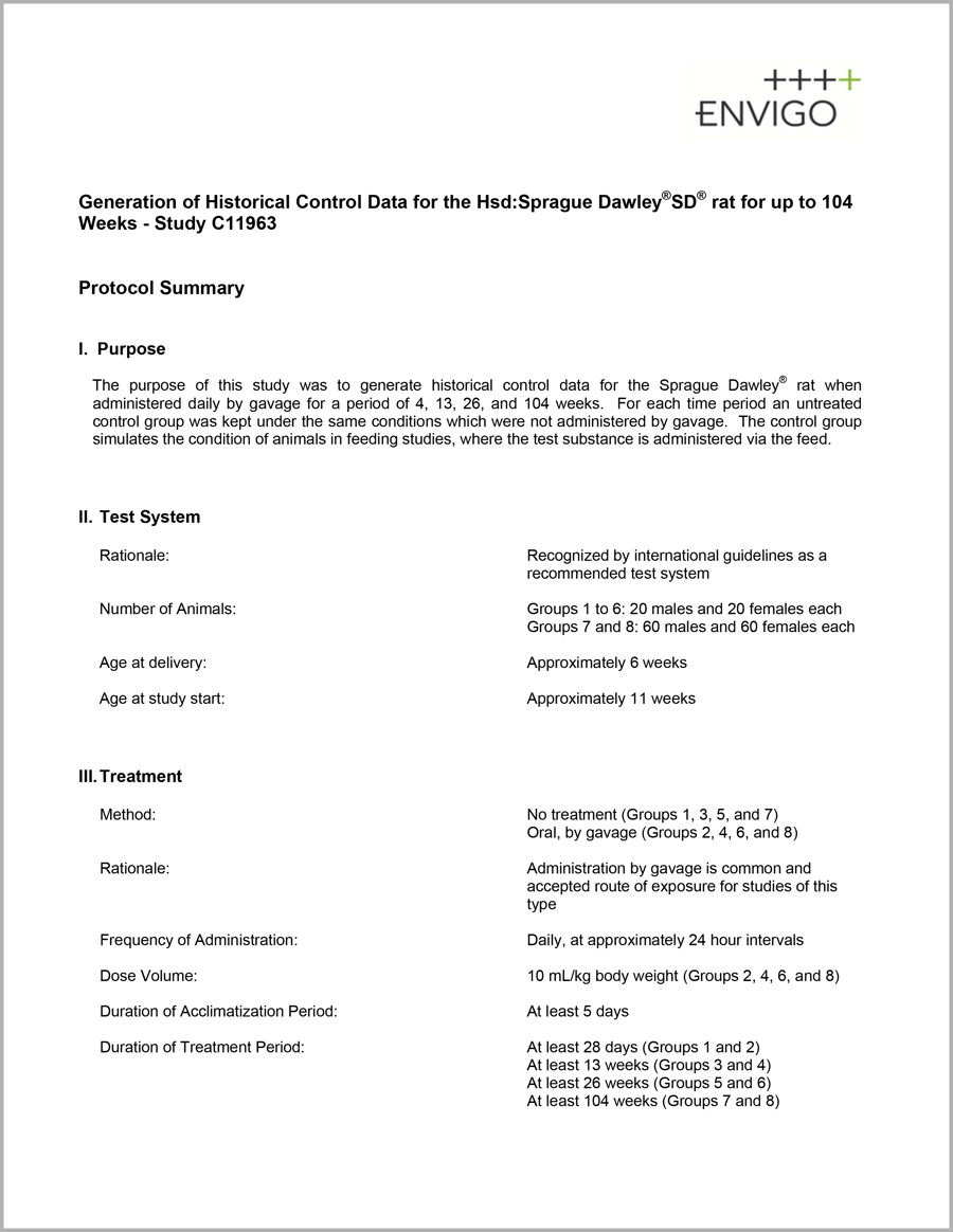 Generation of Historical Control Data for the Hsd:Sprague Dawley®SD® rat
